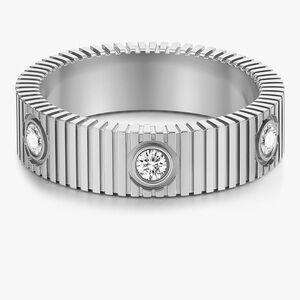 Contemporary Unisex Silver Plated Ring with CZ Accents- New